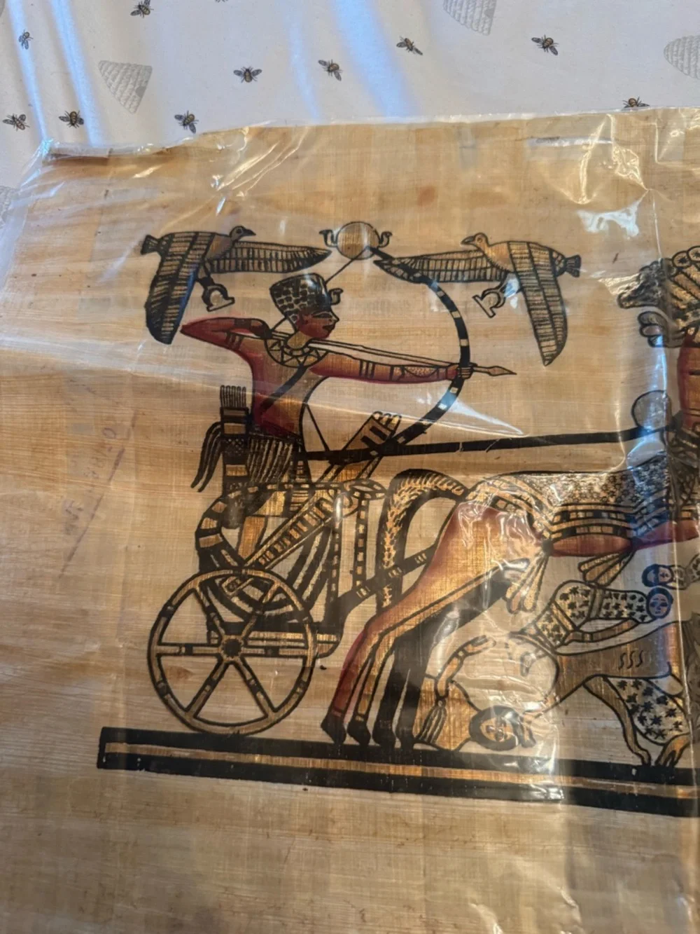 Egyptian Horse and Chariot Wall Art - Natural Papyrus Print in Brown and Black